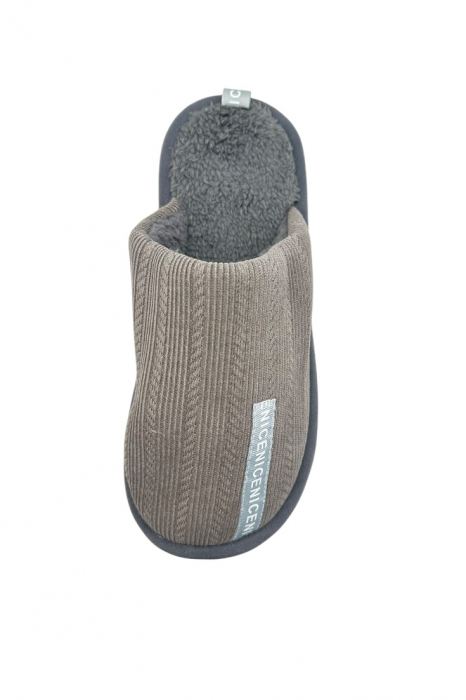 Papuci imblaniti de casa pentru barbati, Tecos®, marime 40-41, gri, talpa foarte comoda, caldurosi, 27 centimetri [5]