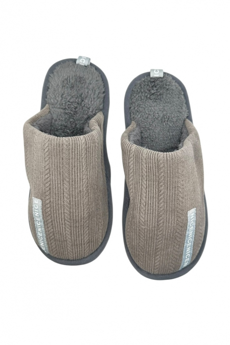 Papuci imblaniti de casa pentru barbati, Tecos®, marime 40-41, gri, talpa foarte comoda, caldurosi, 27 centimetri [6]