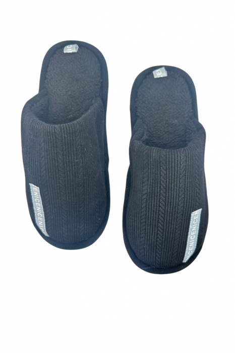 Papuci imblaniti de casa pentru barbati, Tecos®, marime 40-41, negru, talpa foarte comoda, caldurosi, 27 centimetri [5]
