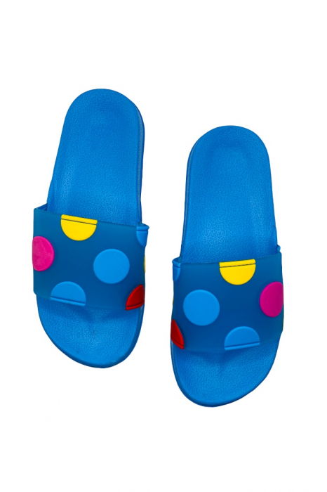 Papuci piscina sau plaja pentru dama, albastru cu buline colorate, marime 36, 23.5 centimetri [5]