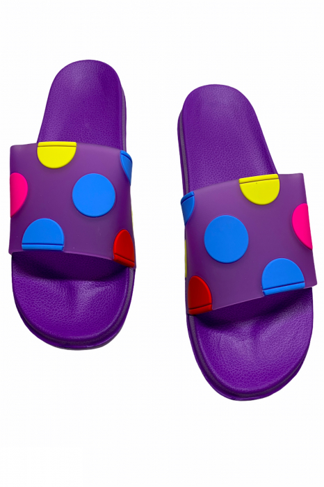 Papuci piscina sau plaja pentru dama, mov cu buline colorate, marime 41 [3]