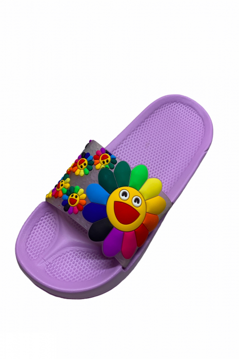 Papuci piscina sau plaja pentru dama, mov, marime 36-37, imprimeu 3D floarea soarelui [5]
