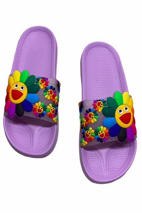 Papuci piscina sau plaja pentru dama, mov, marime 36-37, imprimeu 3D floarea soarelui [3]