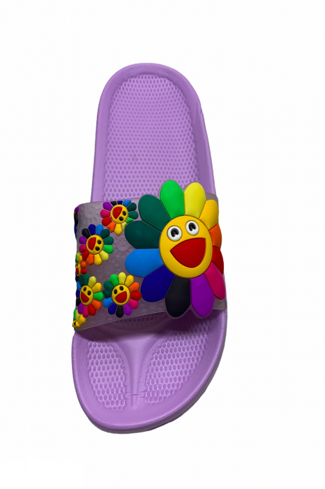 Papuci piscina sau plaja pentru dama, mov, marime 36-37, imprimeu 3D floarea soarelui [4]