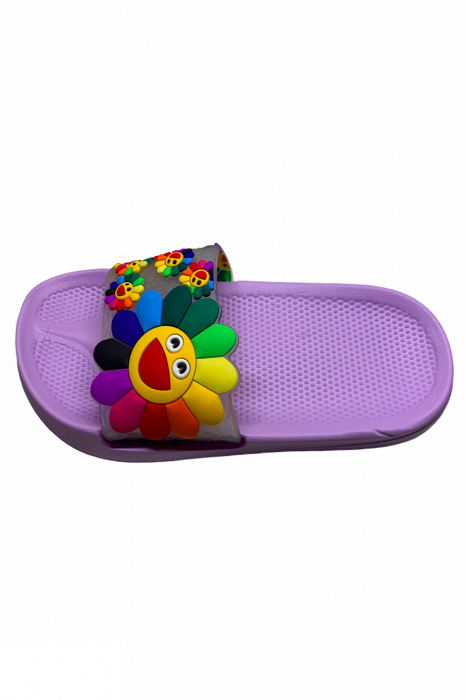 Papuci piscina sau plaja pentru dama, mov, marime 36-37, imprimeu 3D floarea soarelui [2]