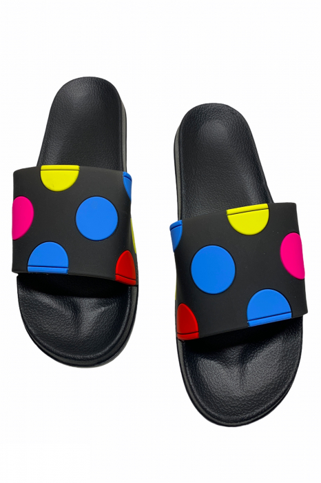 Papuci piscina sau plaja pentru dama, negru cu buline colorate, marime 36 [3]