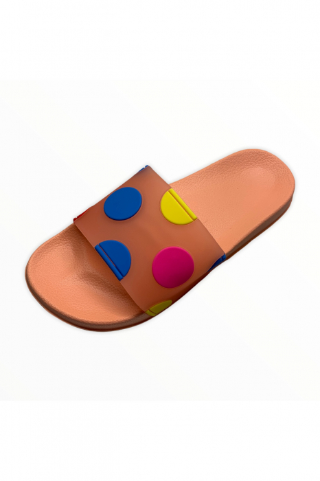 Papuci piscina sau plaja pentru dama, portocaliu cu buline colorate, marime 41 [5]