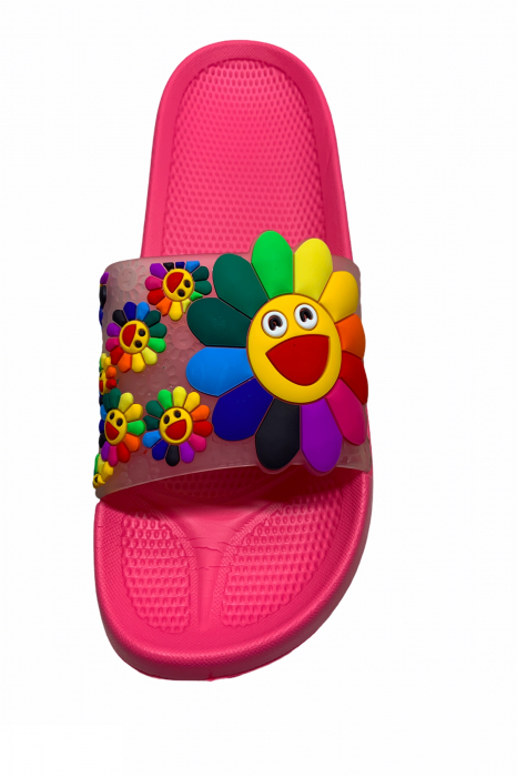 Papuci piscina sau plaja pentru dama, roz, marime 40-41, imprimeu 3D floarea soarelui [4]