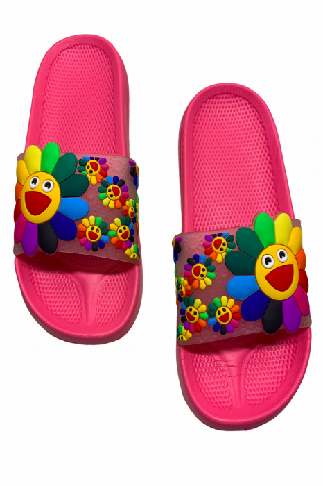 Papuci piscina sau plaja pentru dama, roz, marime 40-41, imprimeu 3D floarea soarelui [3]