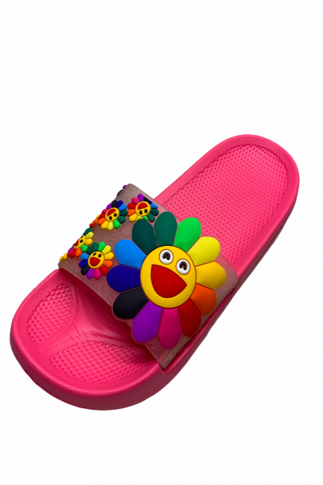 Papuci piscina sau plaja pentru dama, roz, marime 40-41, imprimeu 3D floarea soarelui [5]