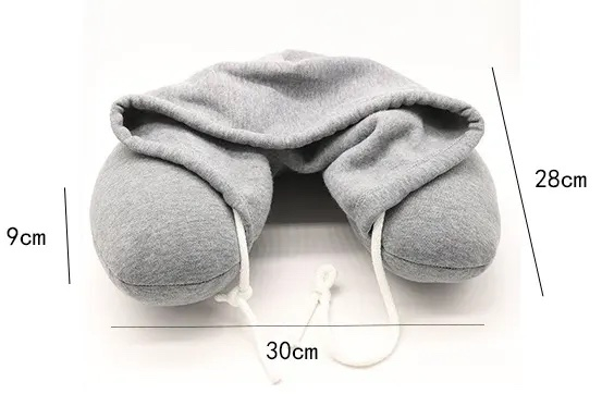 Perna de voiaj pentru gat cu gluga, Cracos, anatomica, spuma de memorie cu husa detasabila, accesoriu de calatorie, birou sau masina, 30x28 cm, gri [5]