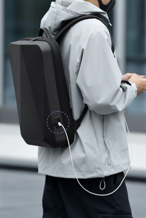 Rucsac business antifurt pentru laptop 15.6", Cracos®, carcasa dura impermeabila, cu port de incarcare USB, 45X9X30 cm, expandabila cu 6 cm, negru [9]