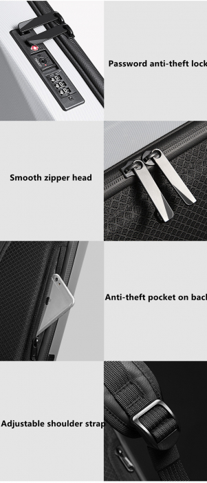 Rucsac business antifurt pentru laptop 15.6", Tecos, carcasa dură impermeabilă, cu port de încărcare USB și sistem antifurt, 45X8X30 centimetri, negru [7]