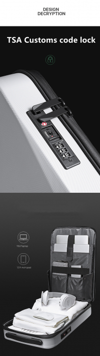 Rucsac business antifurt pentru laptop 15.6", Tecos, carcasa dură impermeabilă, cu port de încărcare USB și sistem antifurt, 45X8X30 centimetri, negru [8]