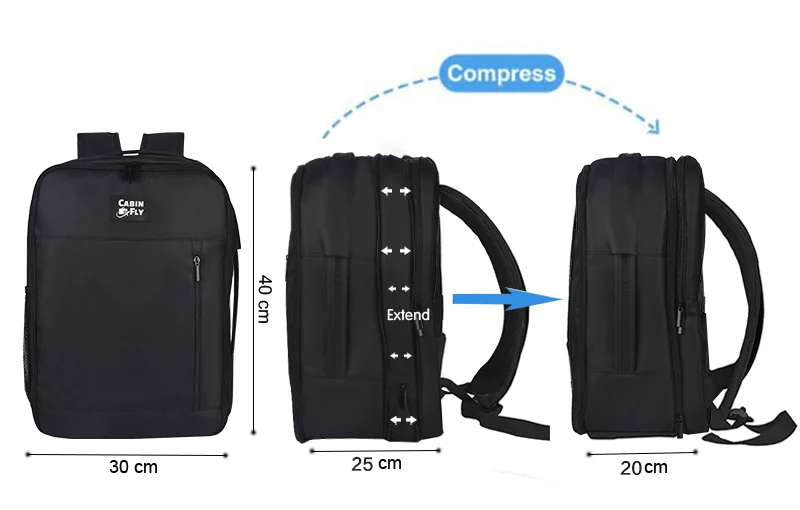Rucsac CabinFly Pacemaker 40x30x20cm Negru – Bagaj Cabină Wizz Air [2]