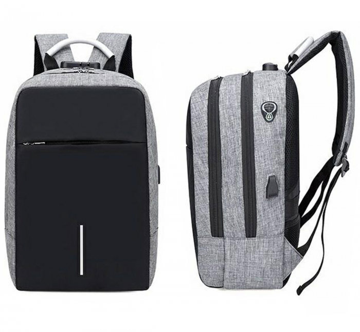 Rucsac de Călătorie Cracos, Gri – Antifurt, Port USB, Compartiment Laptop [2]