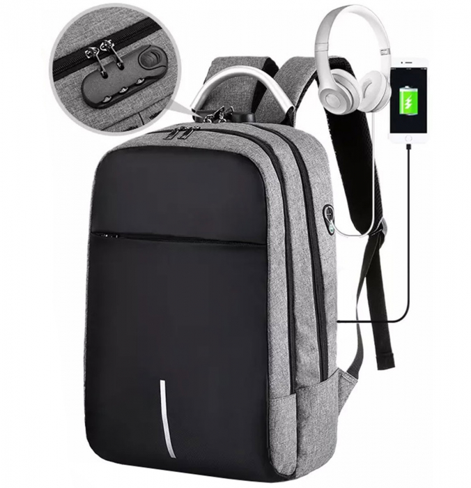 Rucsac de Călătorie Cracos, Gri – Antifurt, Port USB, Compartiment Laptop [3]
