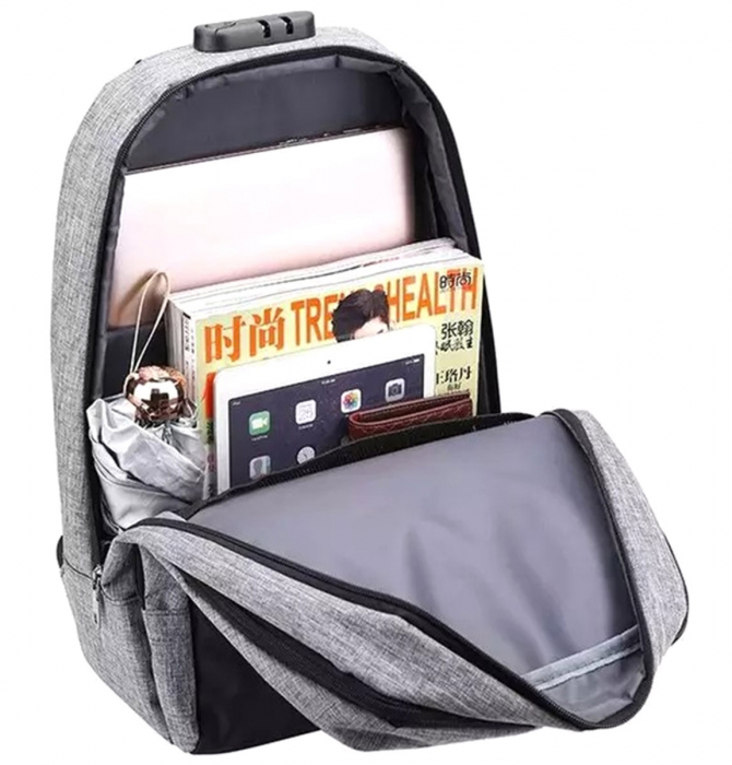 Rucsac de Călătorie Cracos, Gri – Antifurt, Port USB, Compartiment Laptop [5]