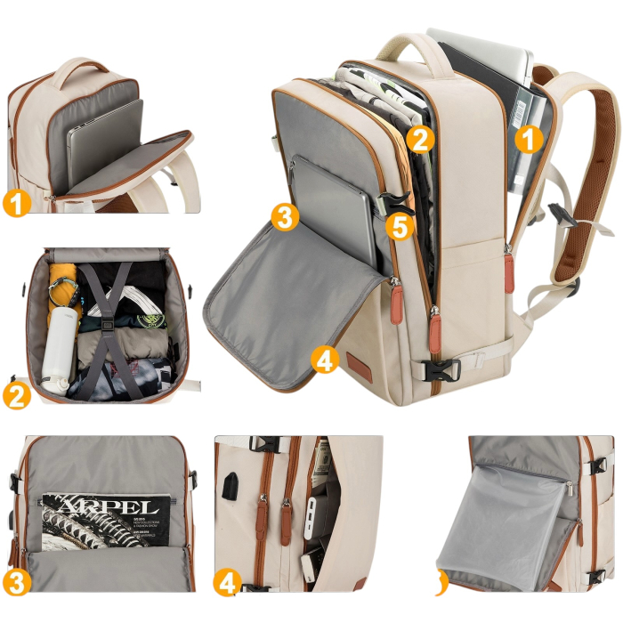 Rucsac Laptop Cracos Bej 40x30x20 cm cu USB și Compartiment Laptop [4]
