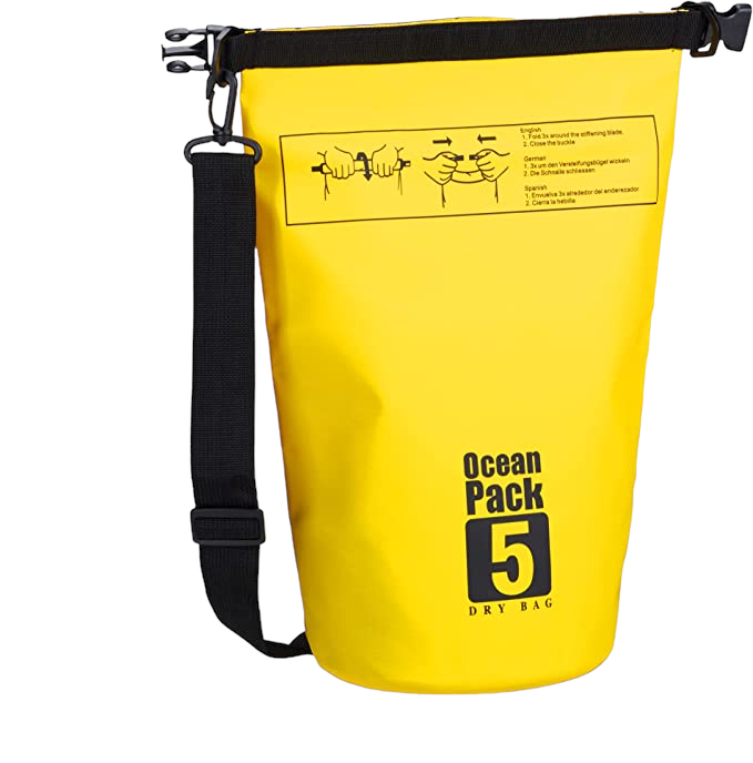Rucsac impermeabil de tip drybag, Tecos, capacitate 5 L, galben, pentru activități de exterior [2]