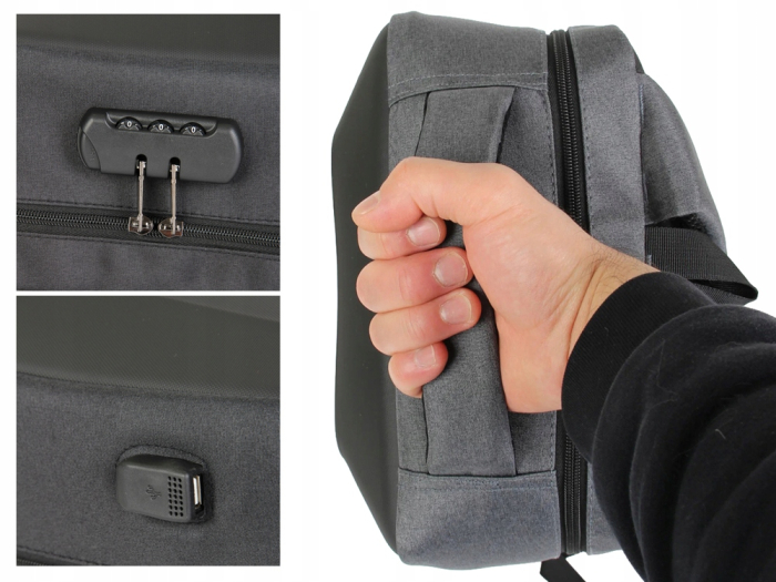 Rucsac laptop antifurt Cracos 44x32x12 hard shell fata port USB compartimente multiple [12]