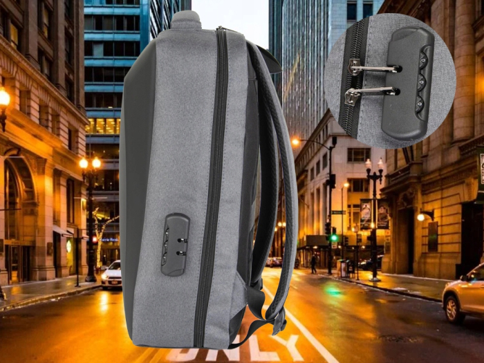 Rucsac laptop antifurt Cracos 44x32x12 hard shell fata port USB compartimente multiple [10]