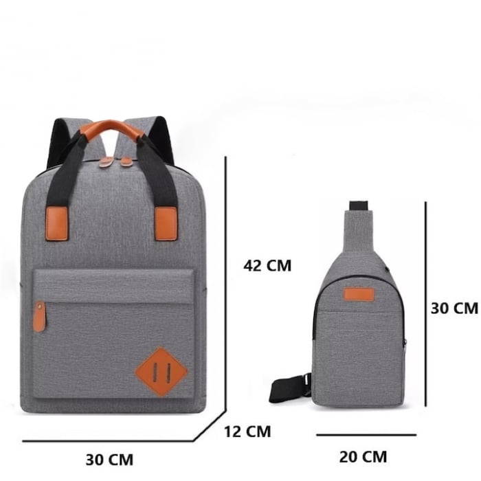 Rucsac multifunctional Cracos®, 15", 3 piese, rucsac, borseta de umar, plic, 30x12x42 centimetri, ideal pentru activitati cotidiene, gri [2]