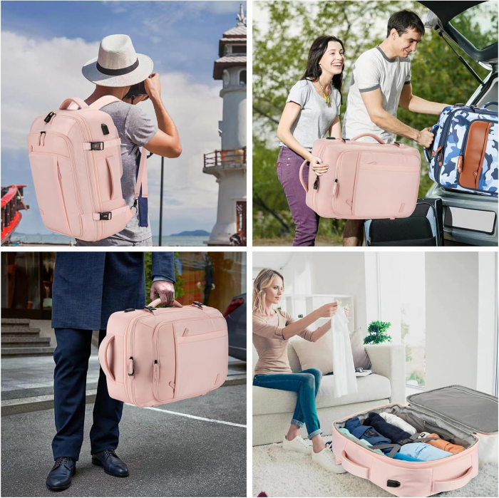 Rucsac Multifunctional Cracos®, roz , 33x21x52 cm, 36-55L, impermeabil, organizatoare bagaje si saculet incaltaminte incluse, ideal pentru vacanta, calatorit sau transport [6]