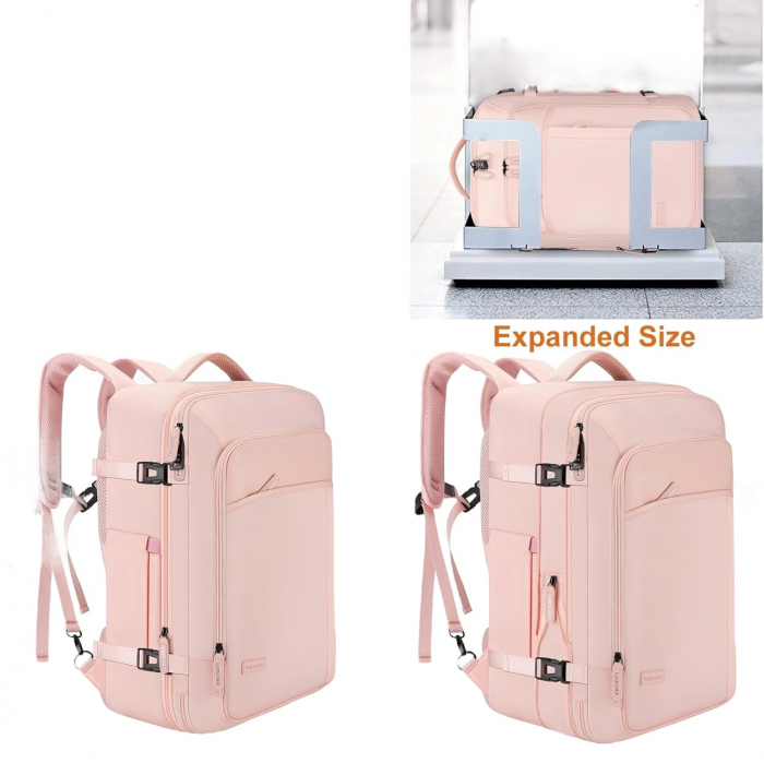 Rucsac Multifunctional Cracos®, roz , 33x21x52 cm, 36-55L, impermeabil, organizatoare bagaje si saculet incaltaminte incluse, ideal pentru vacanta, calatorit sau transport [4]