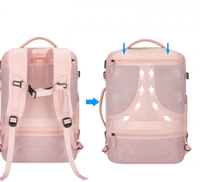 Rucsac Multifunctional Cracos®, roz , 33x21x52 cm, 36-55L, impermeabil, organizatoare bagaje si saculet incaltaminte incluse, ideal pentru vacanta, calatorit sau transport [5]