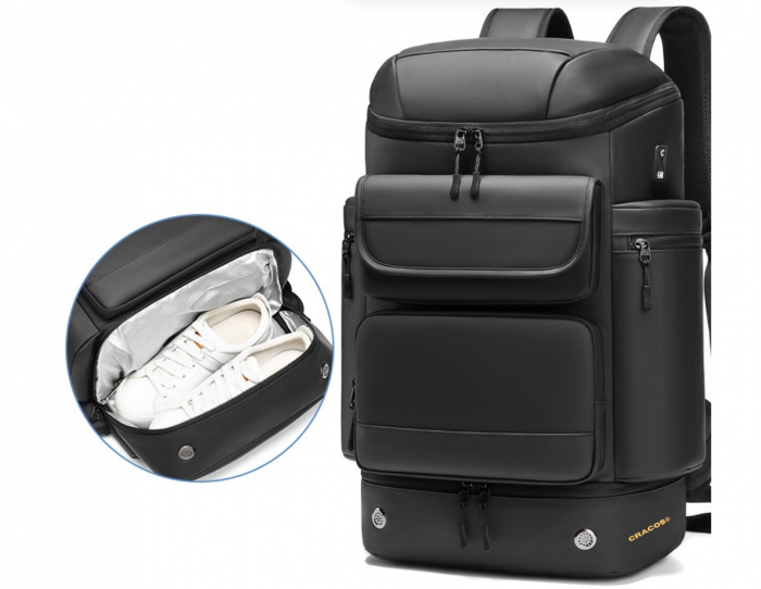 Rucsac Multifuncțional Premium Cracos, 30L, Negru – Port USB, Compartimente Laptop & Încălțăminte [6]