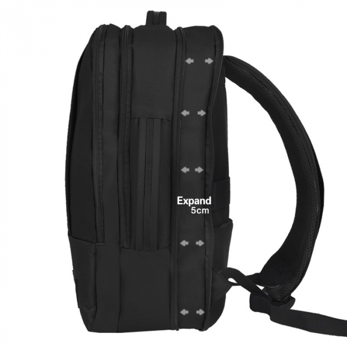 Rucsac pentru calatorii CabinFly Bellanca, poliester, negru, 40x30x10cm, extensibil pana la 40x30x15 cm, ideal ca bagaj de mana Lufthansa sau AirFrance [4]