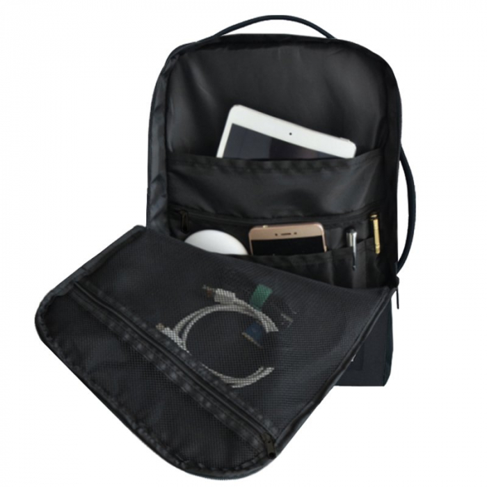 Rucsac pentru calatorii CabinFly Bellanca, poliester, negru, 40x30x10cm, extensibil pana la 40x30x15 cm, ideal ca bagaj de mana Lufthansa sau AirFrance [3]