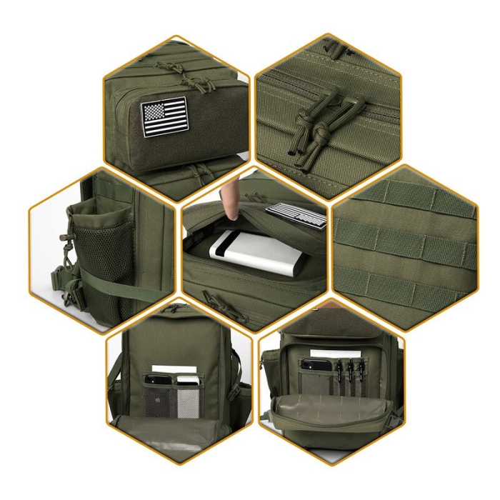 Rucsac tactic militar Cracos 45L verde 55x30x26 cm cu sistem MOLLE si compartimente multiple [6]