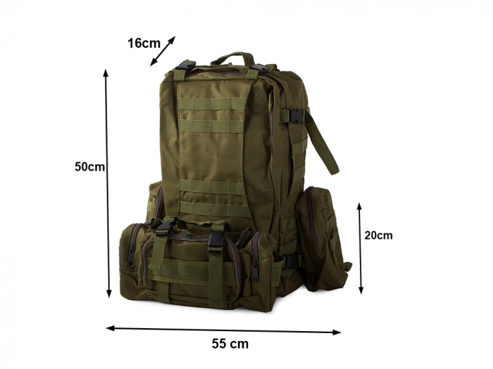 Rucsac tactic militar, Cracos®, dimensiuni 50x55x20cm, 45L, verde, ideal pentru drumetii, activitati in natura sau expeditii [8]