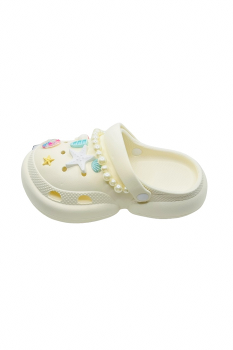 Saboti dama cu platforma, Tecos, alb, marime 40-41, accesorii detasabile, cu motive estivale, design modern cu sirag de perle, 25 centimetri [4]