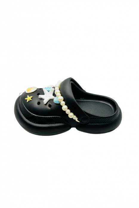 Saboti dama cu platforma, Tecos, negru, marime 40-41, accesorii detasabile, cu motive estivale, design modern cu sirag de perle, 25 centimetri [2]