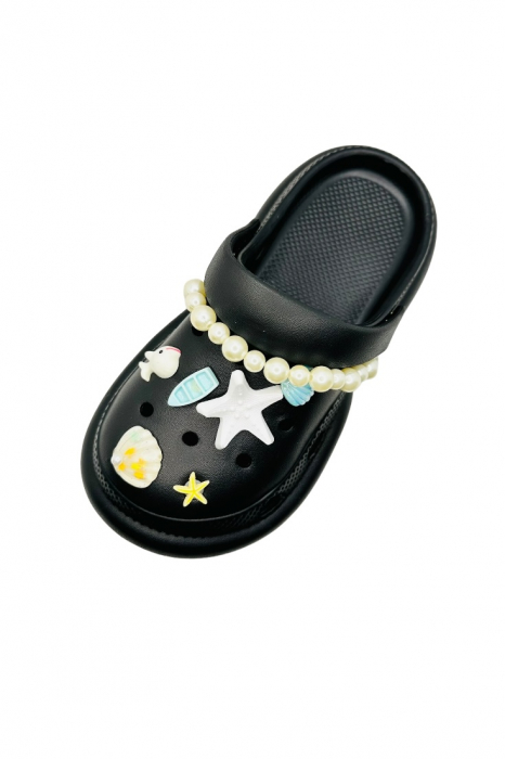 Saboti dama cu platforma, Tecos, negru, marime 40-41, accesorii detasabile, cu motive estivale, design modern cu sirag de perle, 25 centimetri [3]