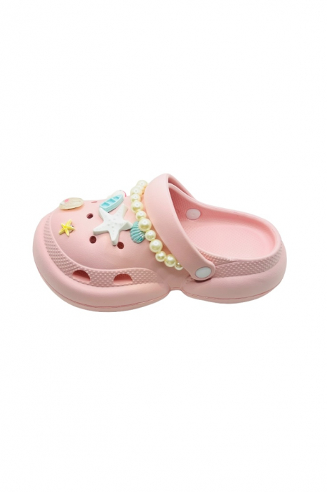 Saboti dama cu platforma, Tecos, roz, marime 36-37, accesorii detasabile, cu motive estivale, design modern cu sirag de perle, 23 centimetri [2]