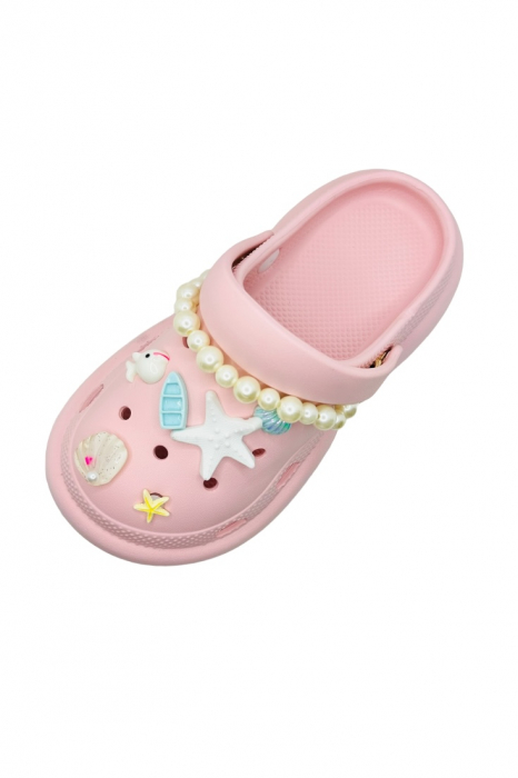 Saboti dama cu platforma, Tecos, roz, marime 36-37, accesorii detasabile, cu motive estivale, design modern cu sirag de perle, 23 centimetri [3]