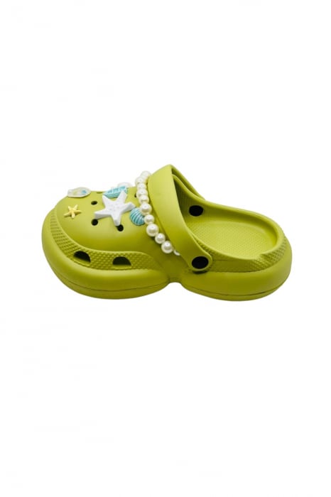 Saboti dama cu platforma, Tecos, verde, marime 40-41, accesorii detasabile, cu motive estivale, design modern cu sirag de perle, 25 centimetri [2]