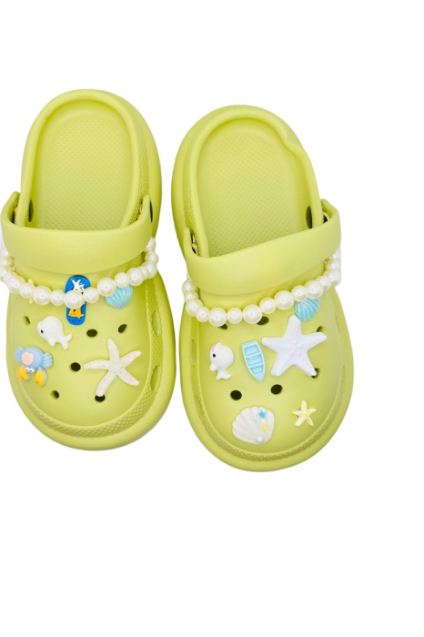 Saboti dama cu platforma, Tecos, verde, marime 40-41, accesorii detasabile, cu motive estivale, design modern cu sirag de perle, 25 centimetri [3]