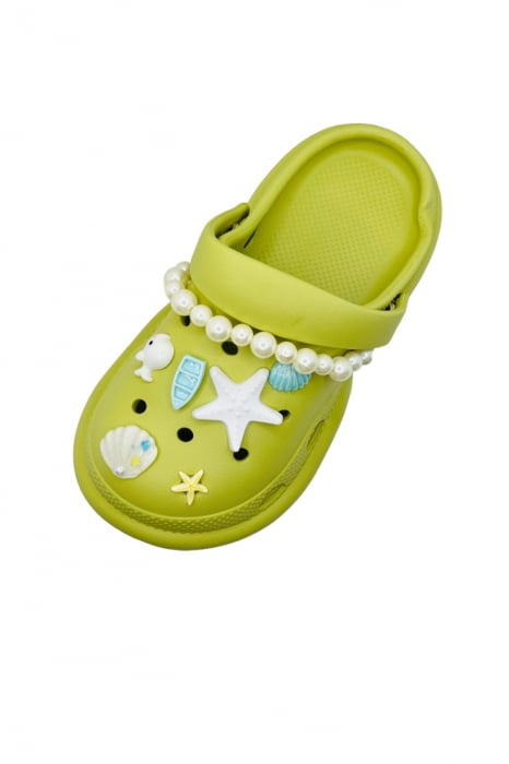 Saboti dama cu platforma, Tecos, verde, marime 40-41, accesorii detasabile, cu motive estivale, design modern cu sirag de perle, 25 centimetri [4]