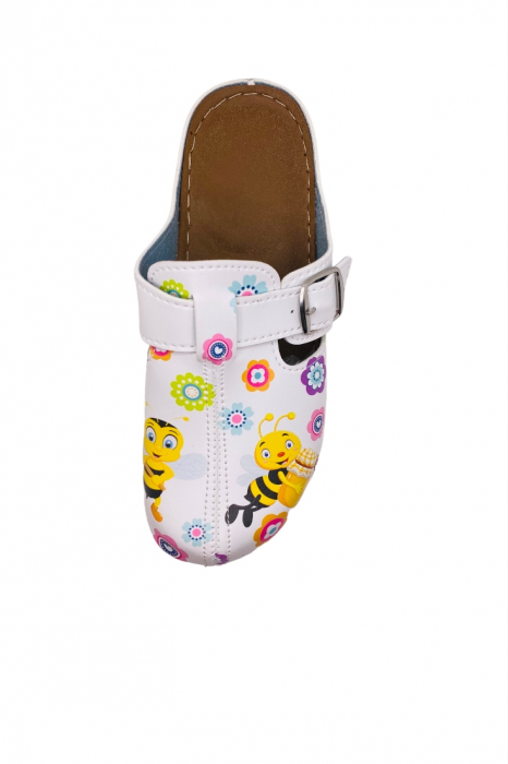 Saboti medicali pentru dama, Tecos, tip sanitari, alb cu imprimeu albinute, marime 37, 23 centimetri [5]