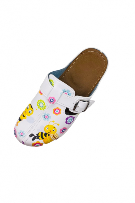 Saboti medicali pentru dama, Tecos, tip sanitari, alb cu imprimeu albinute, marime 37, 23 centimetri [4]