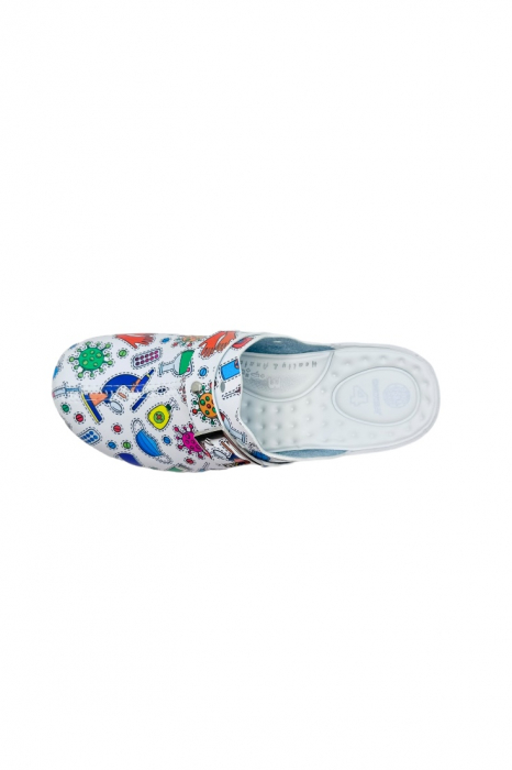Saboti tip medicali pentru dama, sanitari, imprimeu medical, piele ecologica, 36 EU, alb [4]
