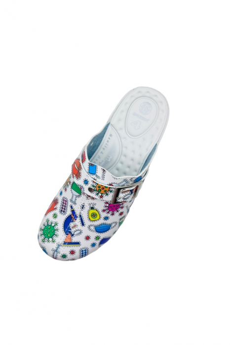 Saboti tip medicali pentru dama, sanitari, imprimeu medical, piele ecologica, 36 EU, alb [5]