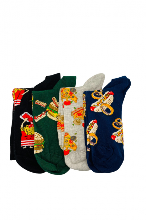 Set 4 perechi sosete din bumbac pentru barbati, multicolore imprime feluri de mancare, marimi 41-44 [2]