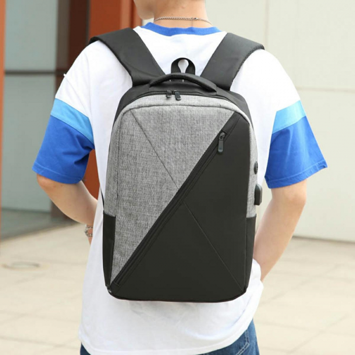 Set calatorie, rucsac, geanta si plic pentru adulti, 3 in 1, cablu USB, rezistent la apa, 2 culori, gri si negru [8]