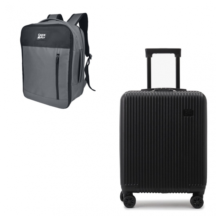 Set Bagaje CabinFly – Troller Negru + Rucsac Gri Compatibile Wizz Air Priority [1]